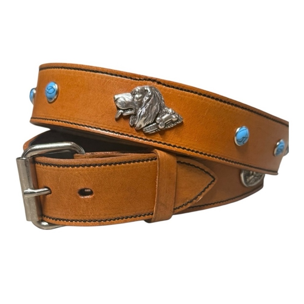 Vintage Western Leather Belt with Conchos & Turquoise details
